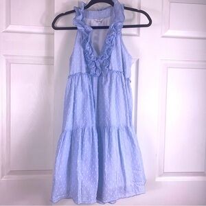 Women’s Light Blue Tiered Dress with Ruffled Neckline